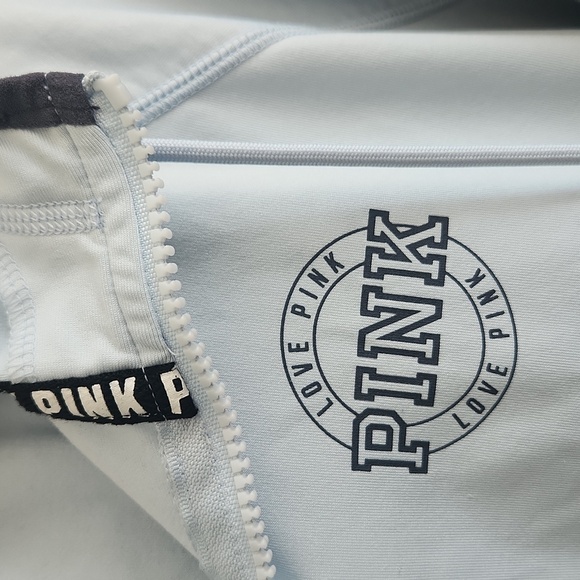 VICTORIA'S SECRET PINK Ultimate High Low Funnel Neck Full Zip Hoodie Baby Blue S - Picture 5 of 11